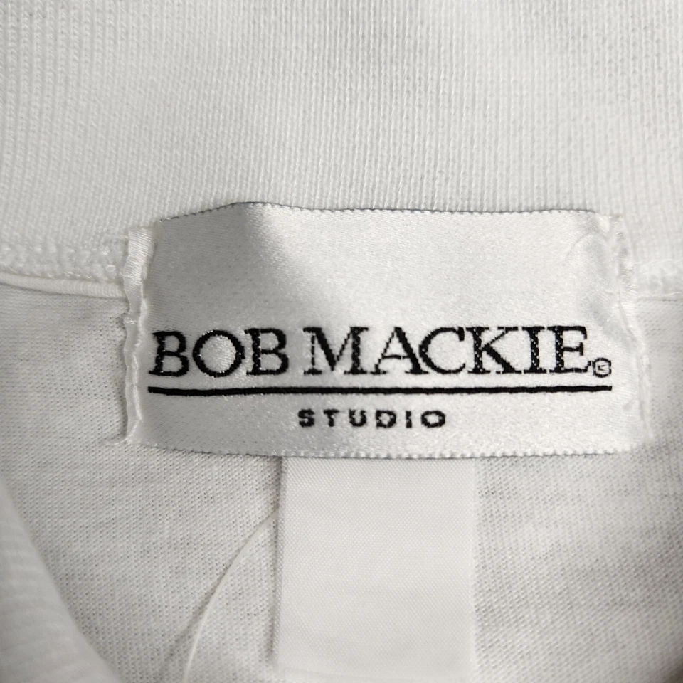 Camisa polo Bob Mackie para mujer talla L blanca bolsas de golf ribete dorado manga corta Foto 4 de 4