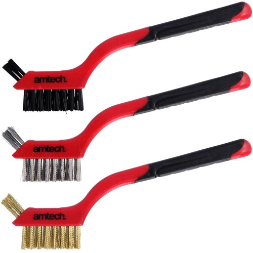 3Pc WIRE BRUSH SET Soft Nylon Hard Steel Brass Rust Paint Remover