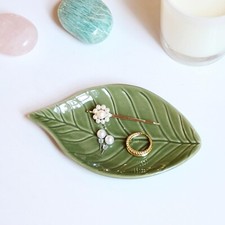 Jewelry Dish Trinket Tray for Women, Ring Dish Holder, Unique Leaf Shape Cera...