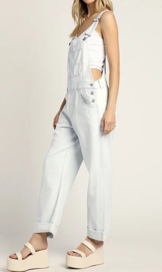 NWT We The Free Ziggy Straight Leg Denim Overalls Light Wash Size Large