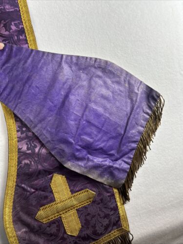 Antique Vestments Maniple Stole Priest Fabric Gold Purple Chasuble Damask - Bild 15 von 24
