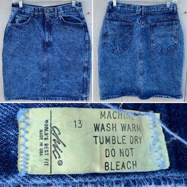 vintage Chic jean high waist acid wash denim skirt size 13 28” waist made in USA