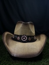 Dark Rose Western Cowgirl Hat Pink Flower Straw Western Women s CowboyVintage