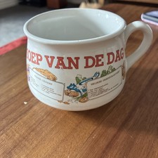 Vintage 1970s Dutch Ceramic SOEP VAN DE DAG Recipe Soup Bowl Mug Franse Uiensoep