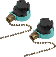 2 Pack Ceiling Fan Switch 3 Speed 4 Wire Zing Ear ZE-268S6, Ceiling Fan Pull Cha