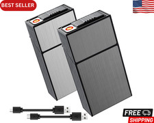 2 Pack Cigarette Case with USB Rechargeable Lighter 100s King Size 100mm