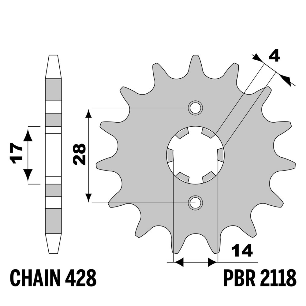 Pignon avant PBR FB Mondial SMX 125 haute précision en acier trempé pas 428 pour moto enduro