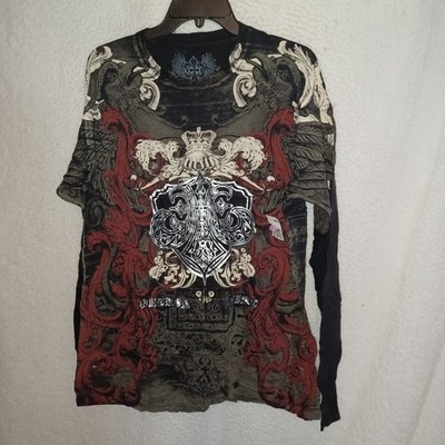 Xzavier Patron Saint Long Sleeves Shirt Men L Black Red Graphic Gothic Biker(EB)