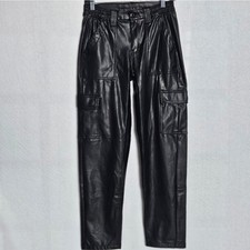 NWT AE Stretch High-Waisted Vegan Leather Straight Cargo Pant Size 2 Regular