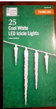 Home Accents Holiday 25 Cool White Twinkling LED Icicle Lights New