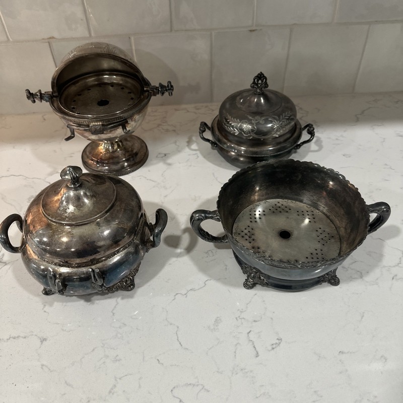 4 Vintage Silver Plated Butter Dishes by Taunton, Homan, Forbes, & Rogers Smith