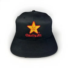 Vintage Carl's Jr. Hat 90s Black Strapback Cap Fast Food Restaurant, KC CAPS