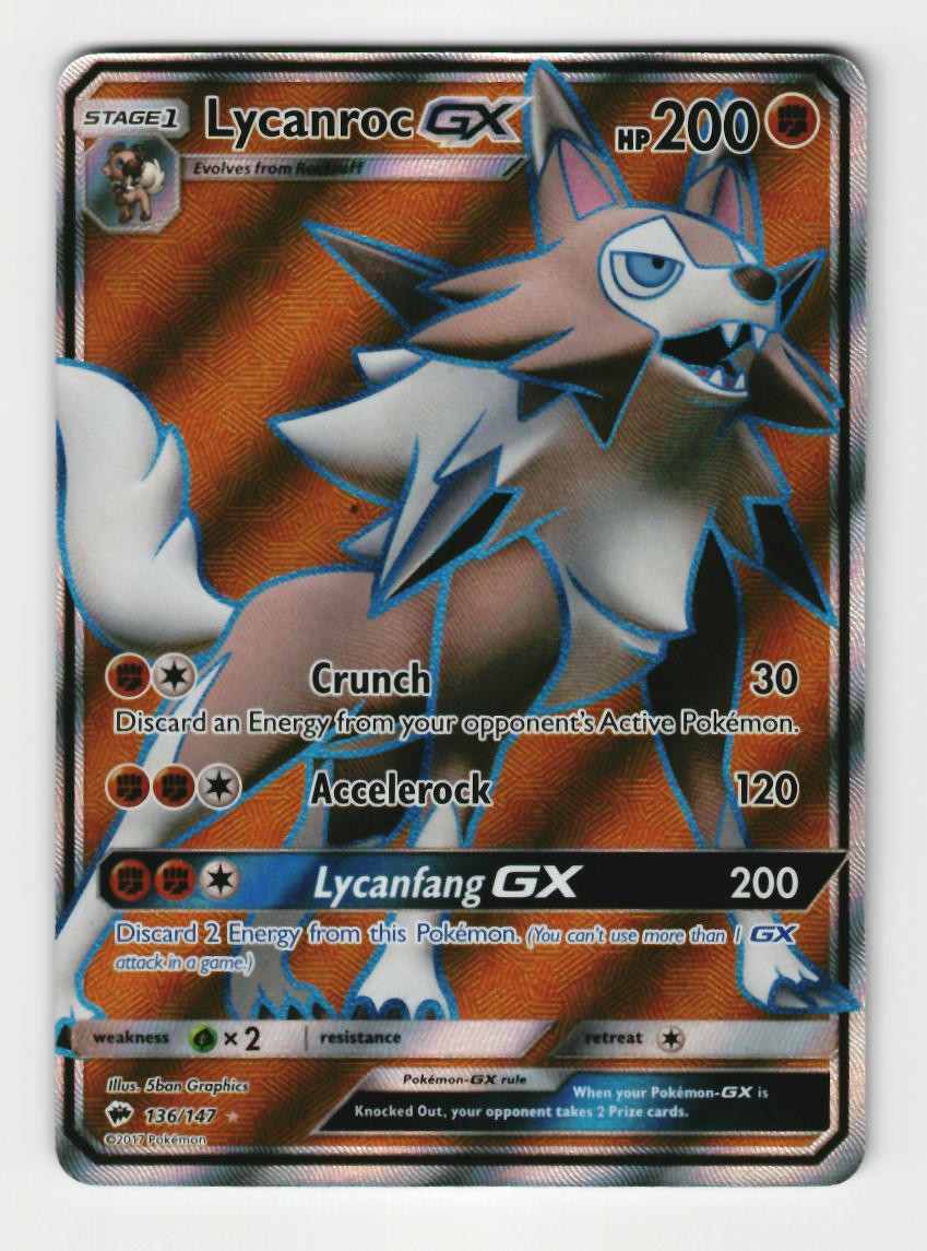 Lycanroc GX 136/147 Rare Ultra Burning Shadows Pokemon NM