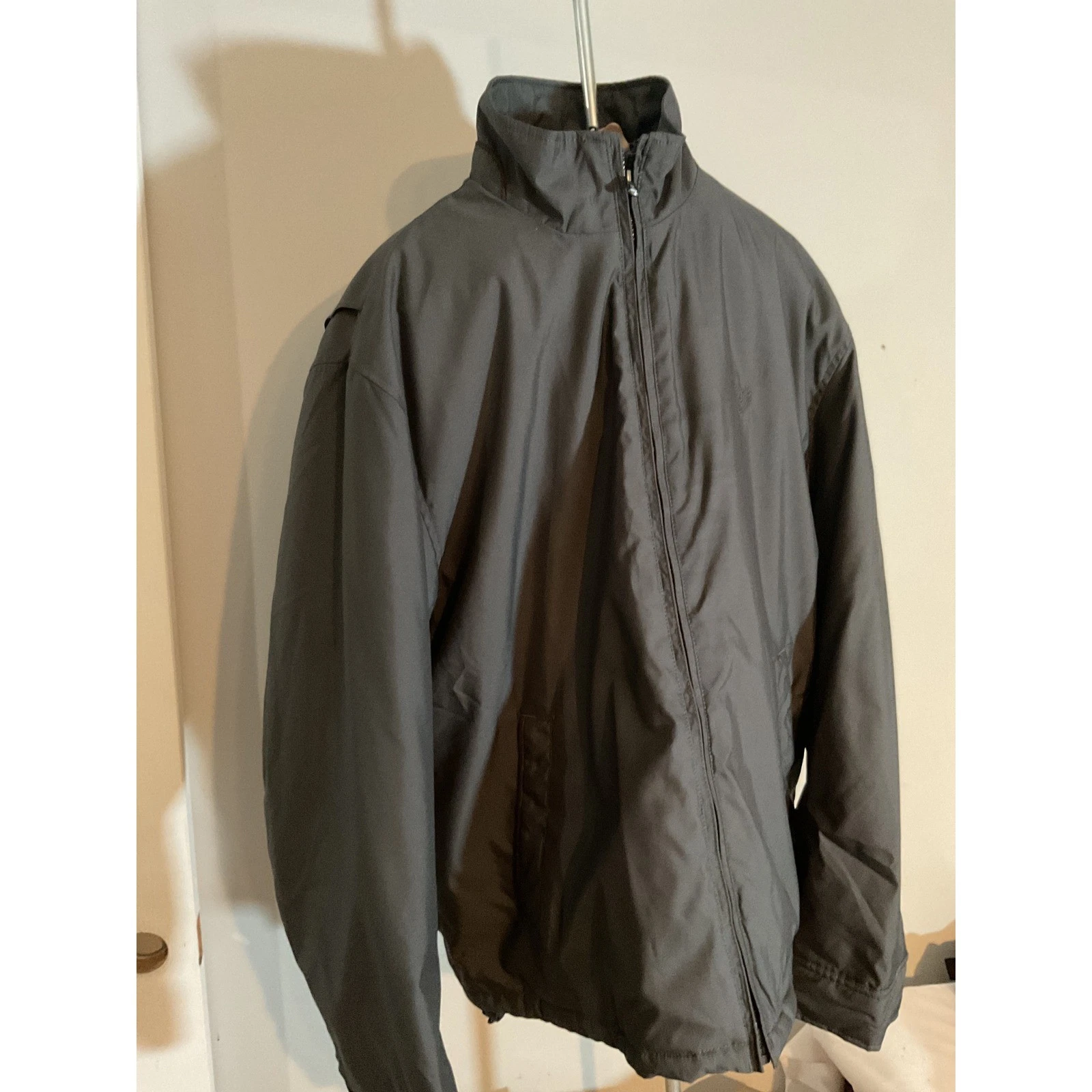 Chaps Mens XL Gray Full Zip Fleece Lined Plaid Windbreaker Jacket Charcoal