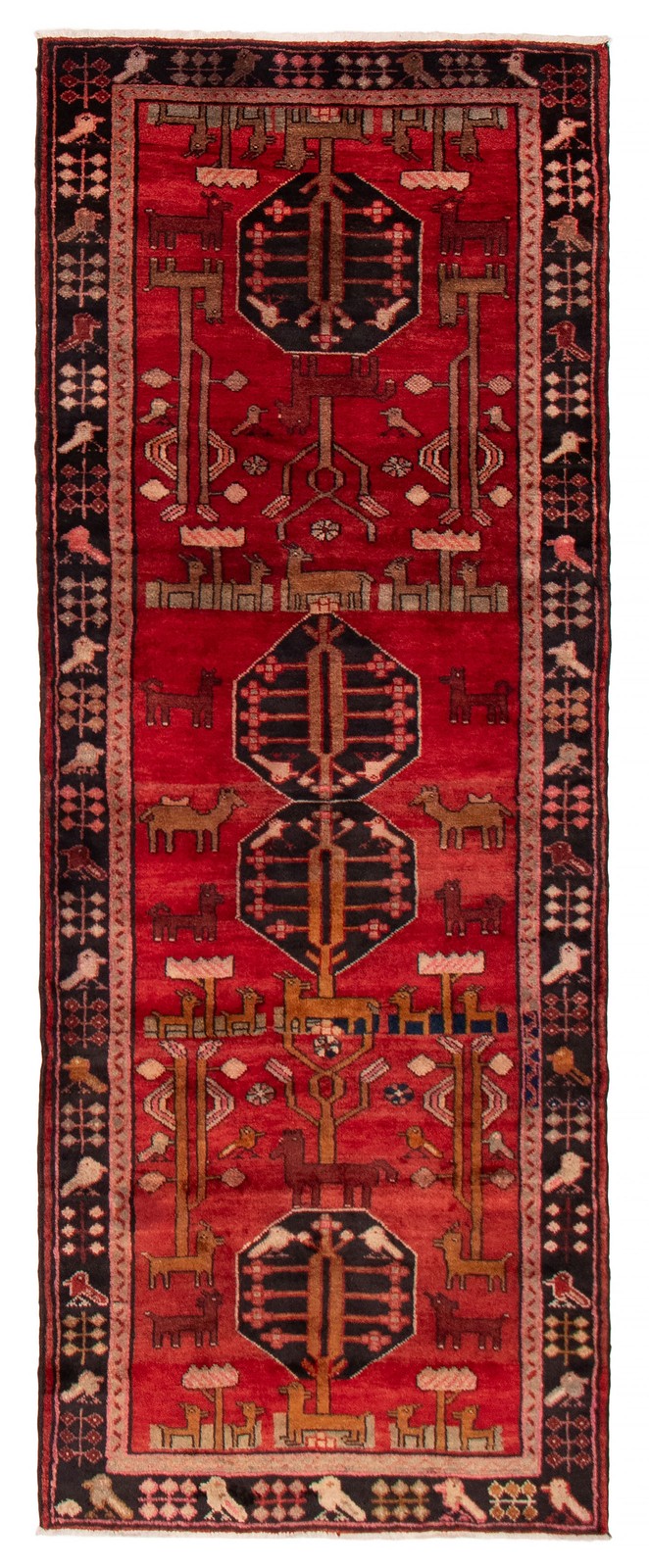 Vintage Hand-knotted Runner Rug 3'8" x 9'9" Traditional Oriental Wool Carpet