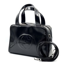 Gucci borsa a mano borsa a tracolla in vernice ad incastro nera autentica