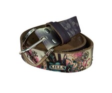 Vintage Ed Hardy Leather Belt Grunge Skulls Kills Gothic Punk Floral Stud Y2K
