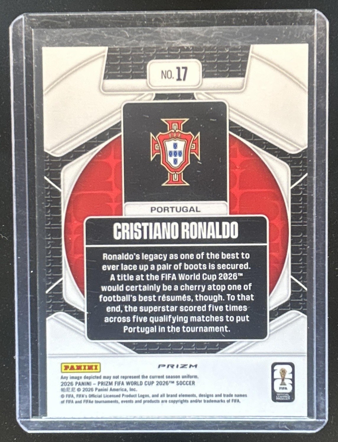2026 Panini Prizm World Cup Cristiano Ronaldo Trophy Hunting Silver #17 Portugal view 2