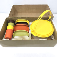Mini juego de fiesta Tupperware 1980 de colección caja original platos para tarteros
