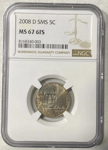 🔥 2008 D JEFFERSON NICKEL 5C SMS MS 67 6FS NGC 🔥