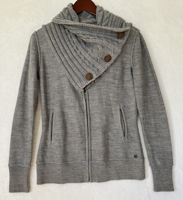 Emu Australia Willoughby Women s Gray Merino Wool Zip Up Cowl Neck Sweater Small