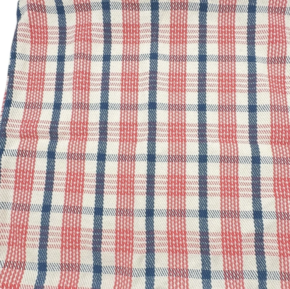 Lauren Ralph Lauren Plaid Pillow Cover Coral Red Blue 20 x 20 Square Vintage - Image 2 of 4