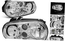 Pair Chrome Clear Headlights for VW Golf 1999-2006 Cabrio 1999-2002 Replacement