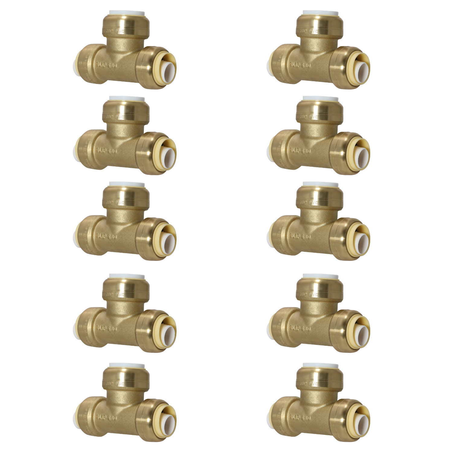 10 Pack XFITTING 3/4" Push Fit x 3/4" Push Fit x 3/4" PVC Tee, Push-to-Connect