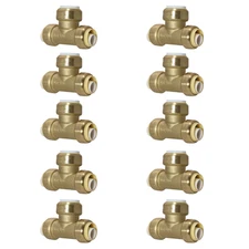 10 Pack XFITTING 3/4" Push Fit x 3/4" Push Fit x 3/4" PVC Tee, Push-to-Connect