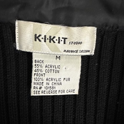Kikit Studio Maurice Sasson Black Faux Fur Ribbed Knit Zip Up Vest