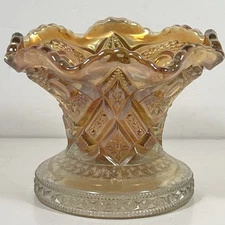 Imperial Marigold Carnival Hobstar Art Glass Punch Bowl Base Vintage MCM Decor