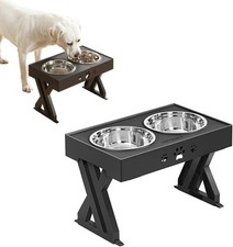 Elevated Dog Bowl Pet Feeder Stainless Steel Raised Food Water Stand w/ 2 Bowls