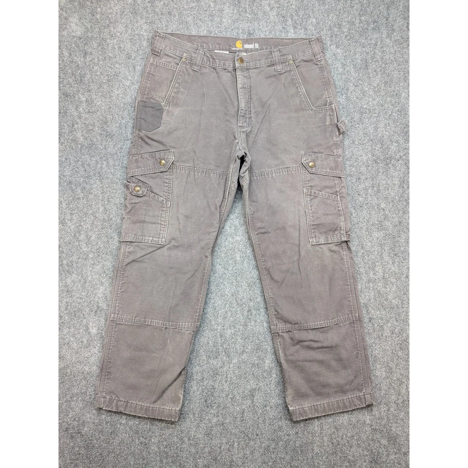 Pantalones de Trabajo Carpintero Carhartt Calce Relajado Lona Gris Talla 38x39 Franela Forrados Foto 2 de 4
