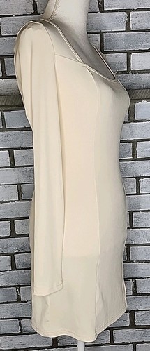 Vestido corto Shein para mujer manga larga acanalado cuello cuadrado abertura frontal talla 4 crema - Imagen 5 de 11