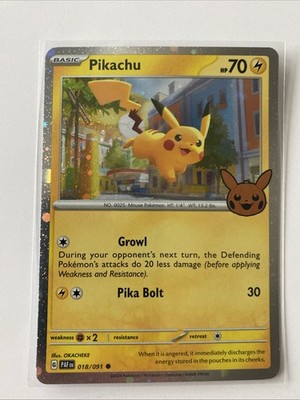 Pokemon TCG Pikachu 018/091 Trick or Trade Stamp Holo Near Mint EN Swirl