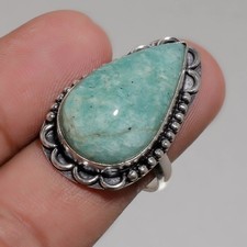 Amazonite Gemstone Handmade Fashion Ethnic Birthday Gift Jewelry Ring 8" SR 675
