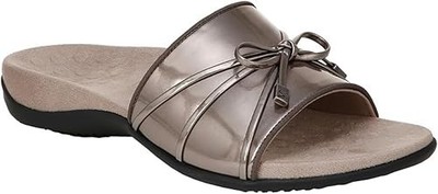 Vionic Rest Bella Slide Sandale Pantolette Fußgewölbestütze Zinn Gr UK 9 Weite
