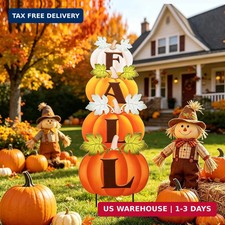 Fall Outdoor Pumpkin Stake Set of 4, Thanksgiving Garden Decor  35.6'' Metal Ga