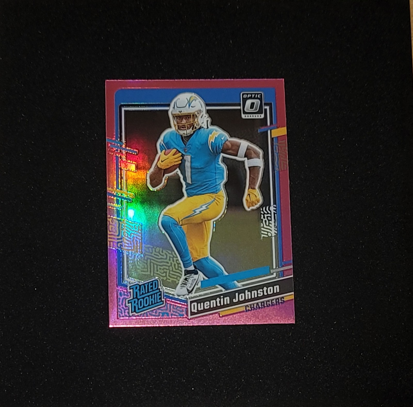 2023 Panini Donruss Rated Rookie RC Optic Preview Pink Quentin Johnston Chargers