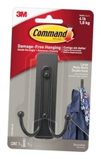  Large Double Wall Hook, Decorate Damage-Free 1 Pack Matte Black