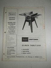 Sears Craftsman 10" Table Saw 1978 Owners Manual 113.298150 298140 298030