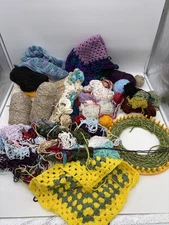 Assorted Yarn Lot, Crocheted Items & Knitting Loom - Craft Supplies