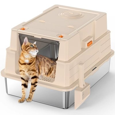 Stainless Steel Cat Litter Box with Lid & Scoop Extra Large Metal Cat Litter Box