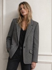 IRO Paris Herringbone Tweed Blazer Womens Size S Wool Blend Tailored Jacket Gray