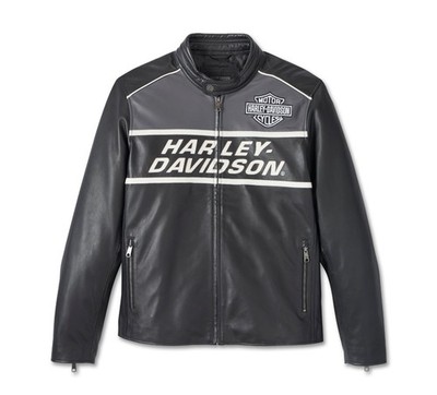 Men's H-D Factory Black Jacket Geniune Cowhide Leather Biker Jacket