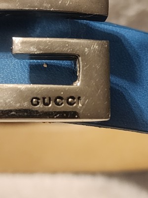 Gucci Made in Italy ?? Stamped Signature Buckle Belt In Excellent Condition Gucci Signature GG-Logo Black Leather Belt / Silver Buckle  main image 4