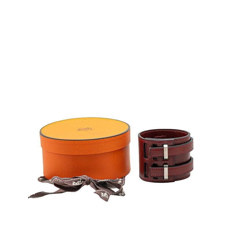 HERMES Intense Leather Bangle Bracelet Bordeaux Red with Box