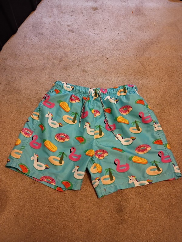 Boardies Swim Trunks Shorts Men’s L Mesh Lined W/ Pockets Pool Floats Design 