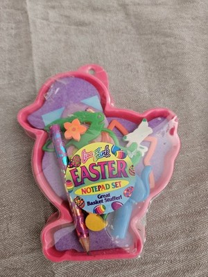 Vtg Lisa Frank Easter Notepad Set Eraser stickers Eraser pink Chick Basket Stuff