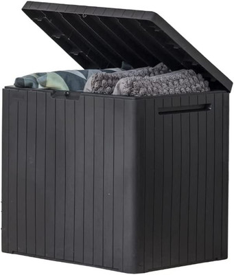 Keter City 30 Gal Outdoor Storage Box and Patio Side Table | Grey, Resin, Compac